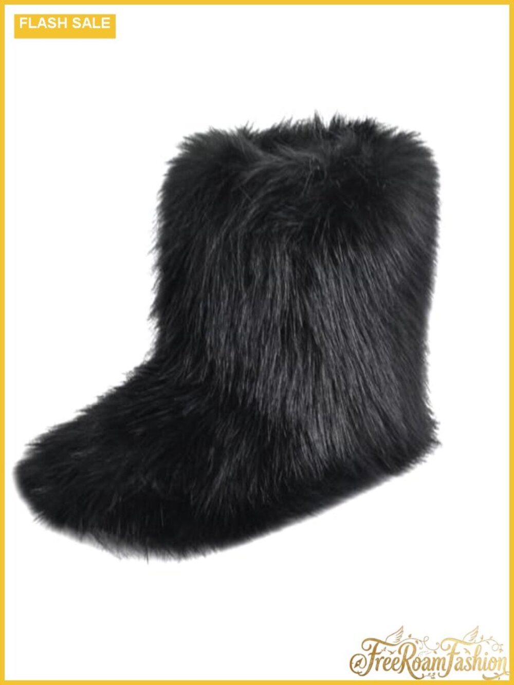 Faux Fur Mid-Calf Snow Boots Flat Heel Comfy Plush Warm Winter Booties for Women